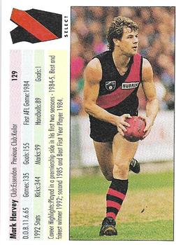 1993 Select AFL #129 Mark Harvey Back